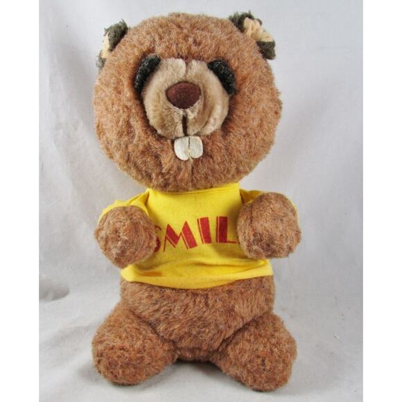 Knickerbocker Shirt Tales Buck Beaver Plush Animal Toy 12" Hallmark Vintage 80s - Picture 1 of 7